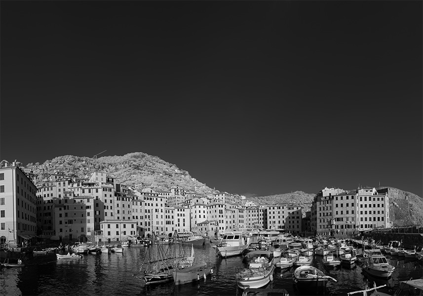 Panoramic Infrared Photo of Picturesque Italian Port.